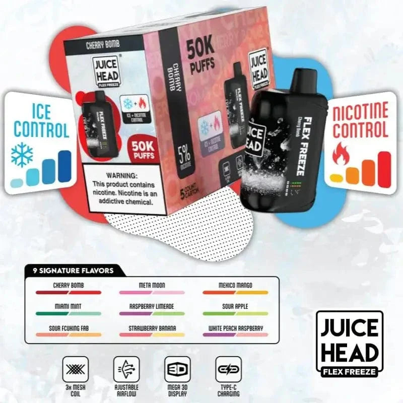 Juice Head Disposable Vape Juice Head Flex Freeze 50K Ice & Nicotine Control Disposable Vape (5%, 50000 Puffs)