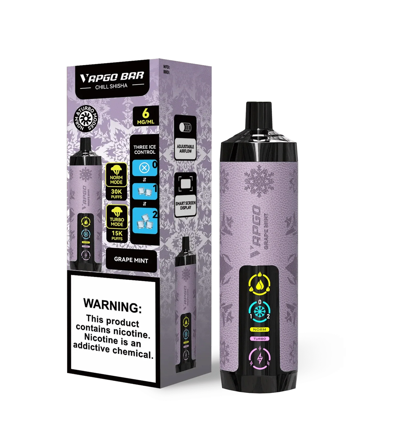 VAPGO Disposable Vape Grape Mint VAPGO Chill Shisha 30K 3-Level Control Disposable (0.6% 30,000 Puffs)