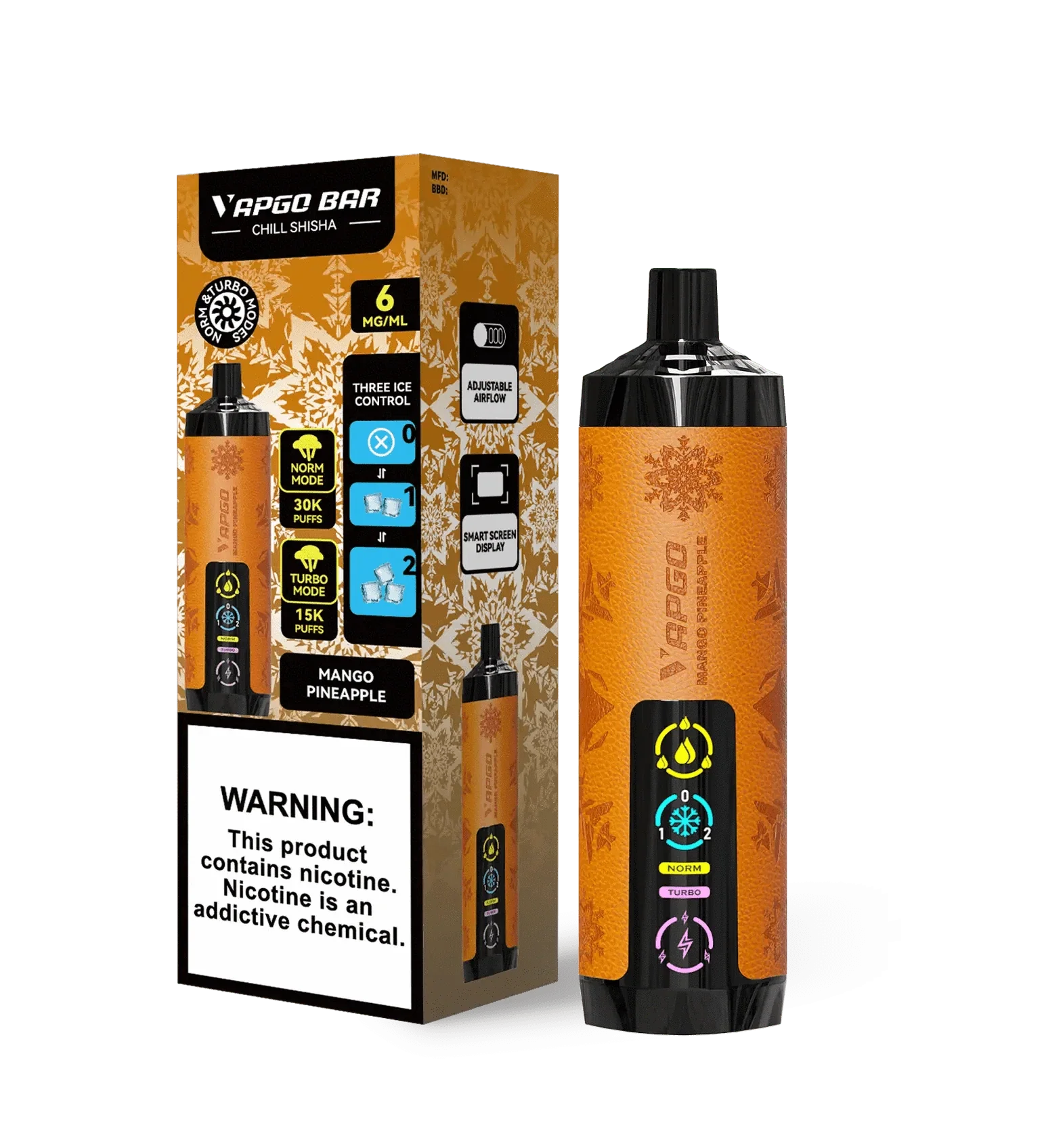 VAPGO Disposable Vape Mango Pineapple VAPGO Chill Shisha 30K 3-Level Control Disposable (0.6% 30,000 Puffs)