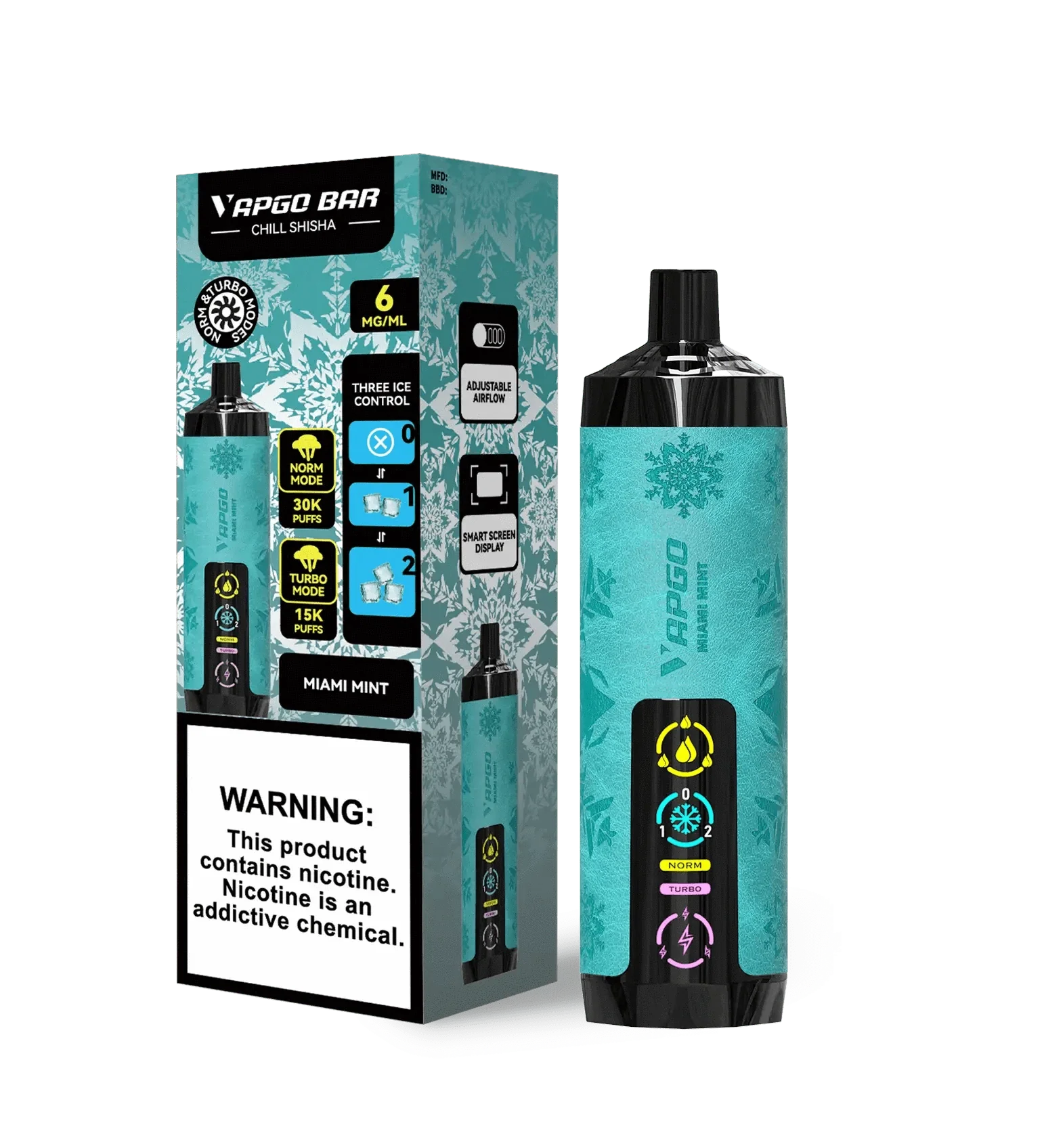 VAPGO Disposable Vape Miami Mint VAPGO Chill Shisha 30K 3-Level Control Disposable (0.6% 30,000 Puffs)