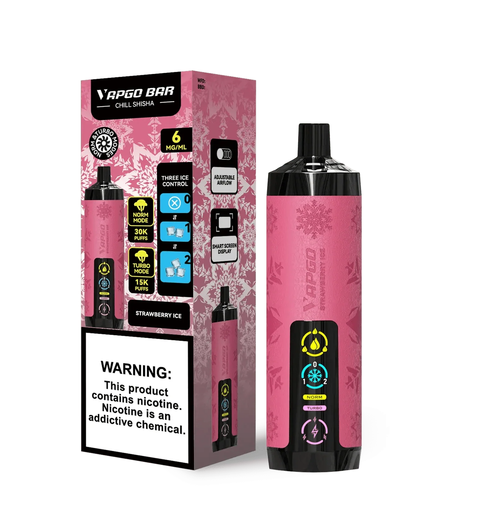 VAPGO Disposable Vape Strawberry Ice VAPGO Chill Shisha 30K 3-Level Control Disposable (0.6% 30,000 Puffs)