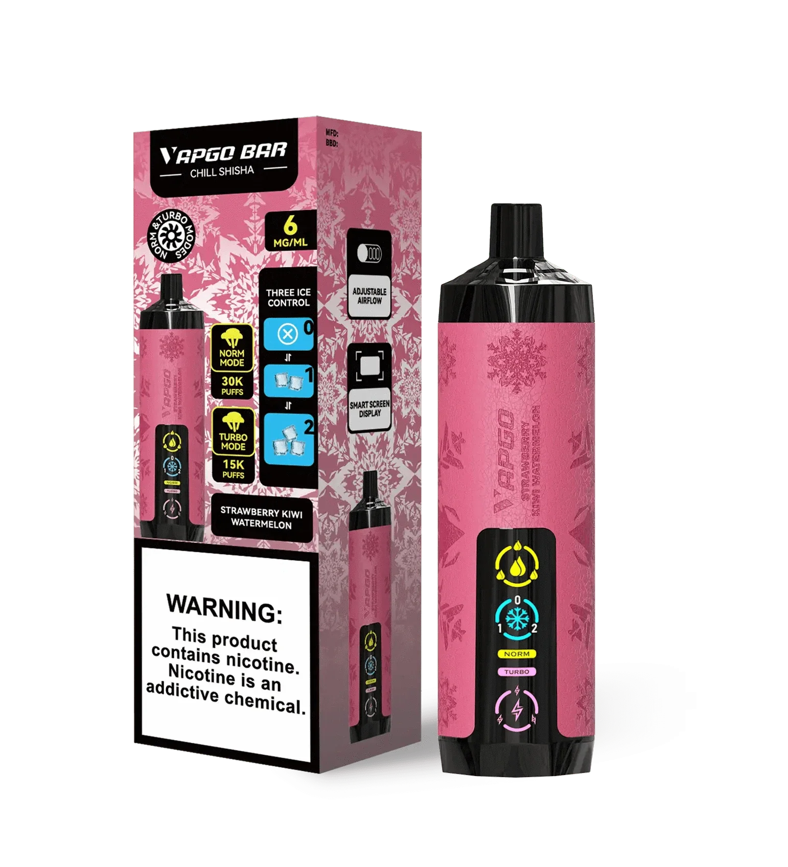 VAPGO Disposable Vape Strawberry Kiwi Watermelon VAPGO Chill Shisha 30K 3-Level Control Disposable (0.6% 30,000 Puffs)