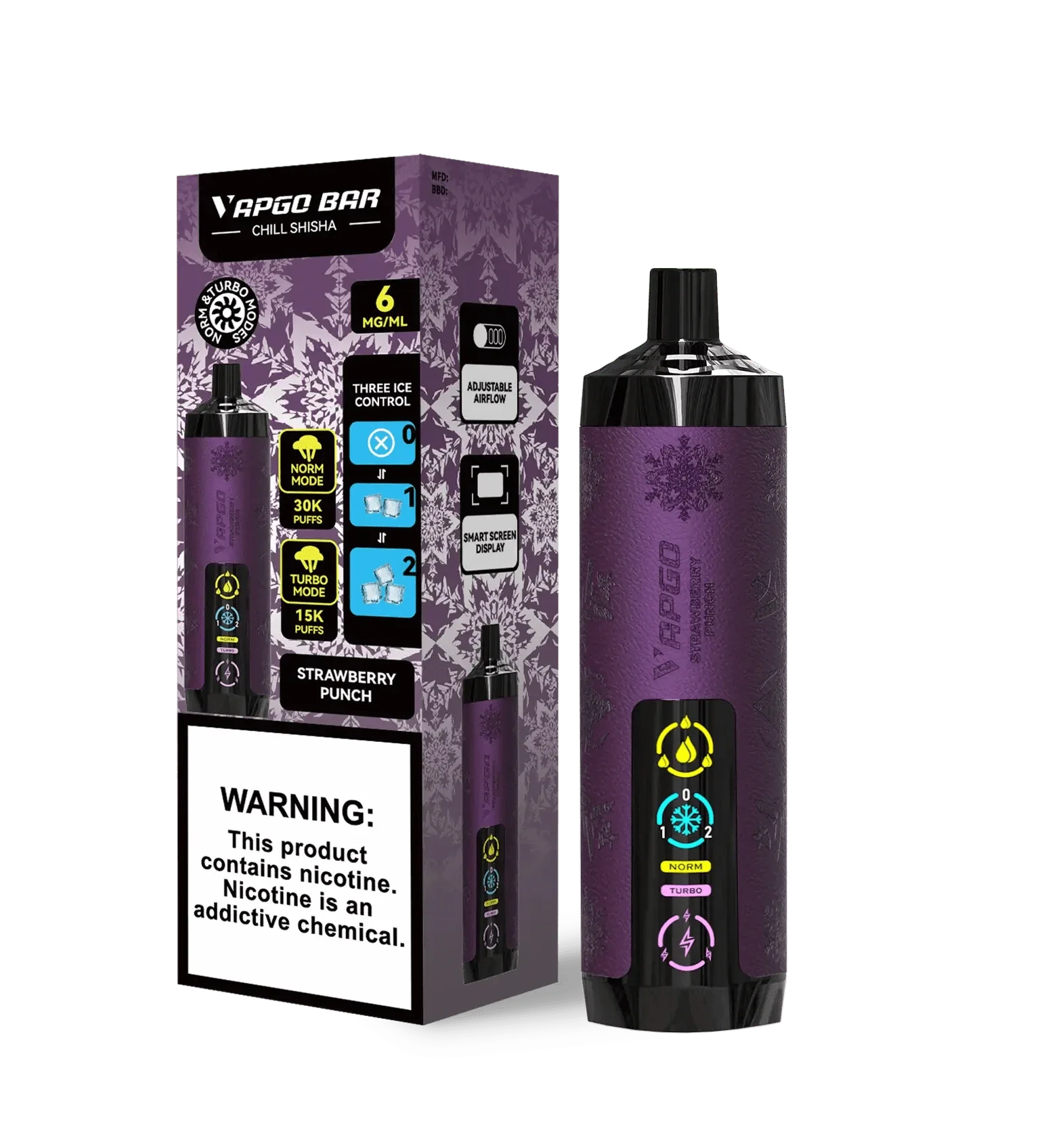 VAPGO Disposable Vape Strawberry Punch VAPGO Chill Shisha 30K 3-Level Control Disposable (0.6% 30,000 Puffs)